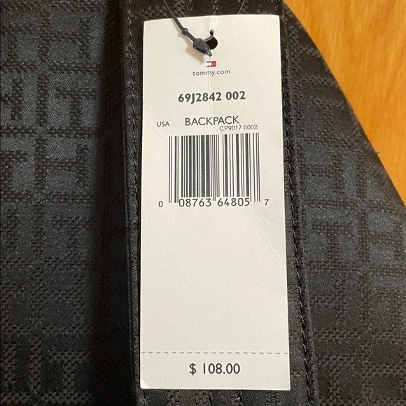 NWT Tommy Hilfiger Black Backpack with Red Trim and Logo Jacquard - Picture 4 of 11